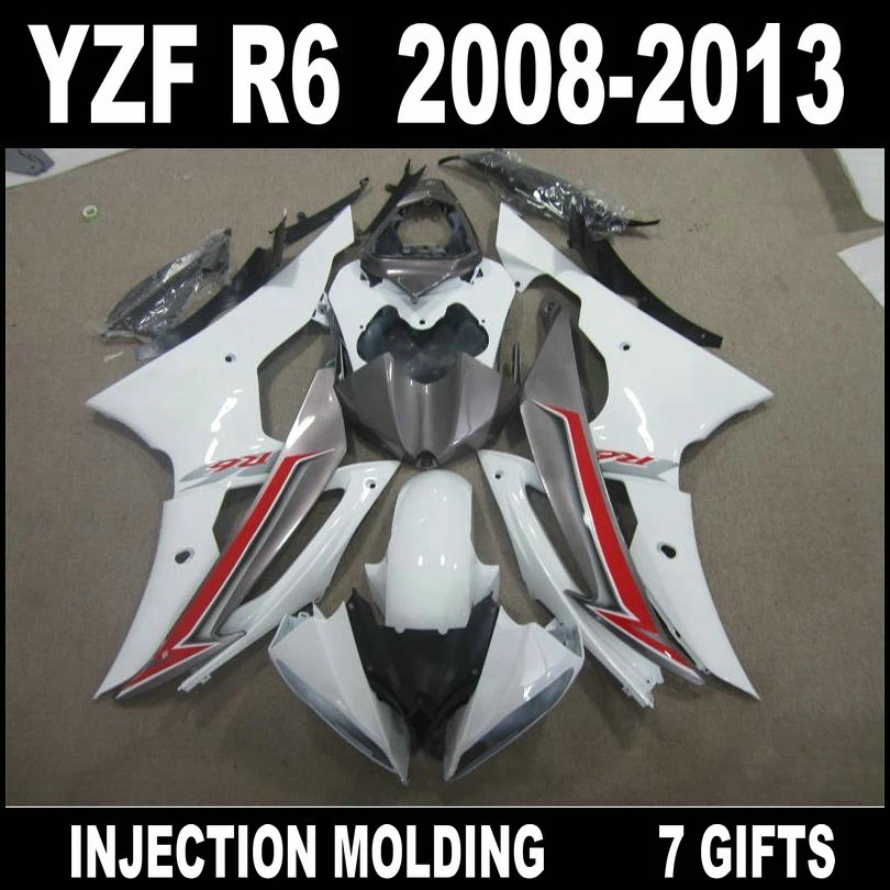 

100% fit injection molded for YAMAHA R6 fairing 2008 2009 - 2013 white red gray black fairing kit 08 09 10 11 12 13 YZF R6