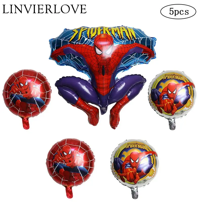 

5Pcs Spiderman Foil Balloon For Kids Baby Happy Birthday Inflatable Helium Baloons Superman Disposable Party Tableware Supplies