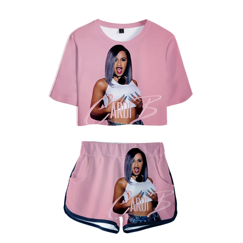

Women Outfits 2019 2 Piece Women Cardi B Pink Outfit 3D Print T-Shirt Women's Suit Shorts Summer 2 Piece Crop Top Ensemble Femme