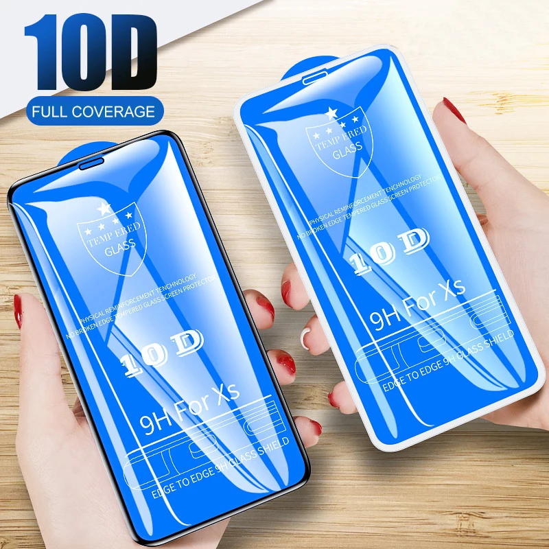 

10D Curved Full Cover Tempered Glass On For iPhone X 7 8 6 Plus Screen Protector For iPhone 6 6s 7 XR XS Max 9H Protective Film