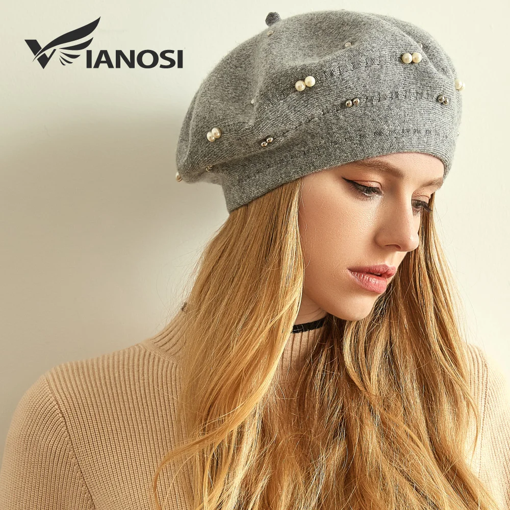 

VIANOSI Winter Beret Women Hat Wool Knitted Solid Color Berets Fashion Female Beanies Warm Cap Brand Boina