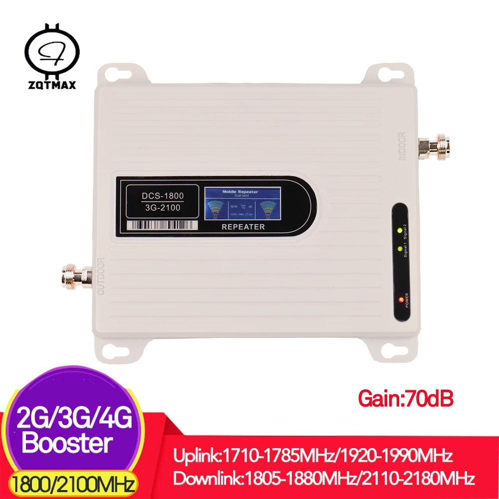 

ZQTMAX 2G 3G 4G repeater 2100 1800 Dual band 2100MHz 3g repeater used 1800MHz 2g 4g gsm repeater 70dB signal booster repeater