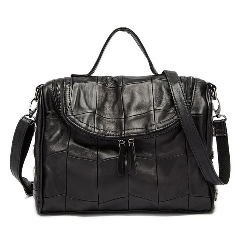 

Fashion Joker Sheepskin Women Handbag Luxury Riveting Splicing Lady Single Shoulder Bag European American Black Female Bag A131