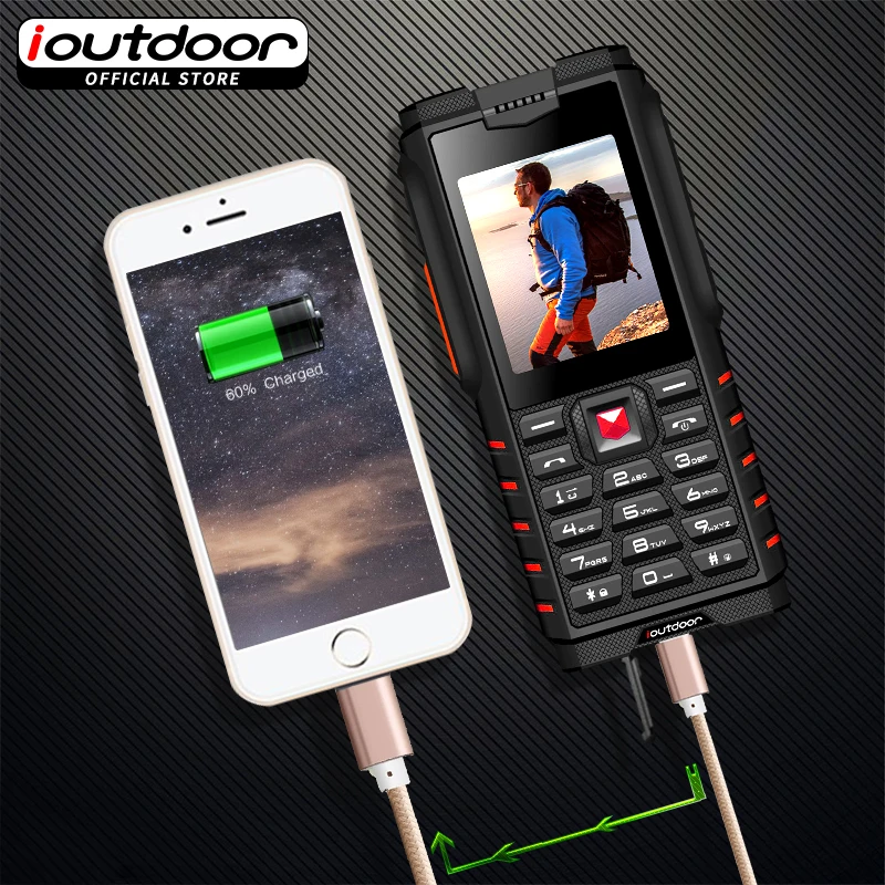 Ioutside T2 водонепроницаемый портативный IP68 Ударопрочный с фонариком Powerbank FM Русская