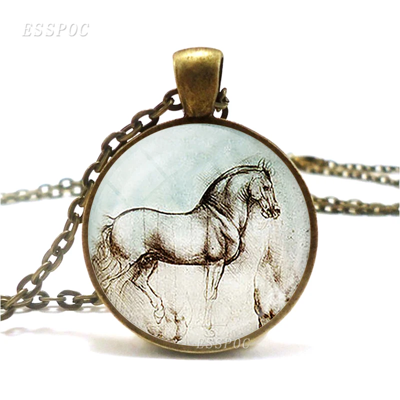 Leonardo Da Vinci Famous Paintings Necklace Mona Lisa, The Last Supper, Statue of Horse Vintage Bronze Chain Necklace for Women Leonardo Da Vinci Famous Paintings Necklace Mona Lisa, The Last Supper, Statue of Horse Vintage Bronze Chain Necklace for Women