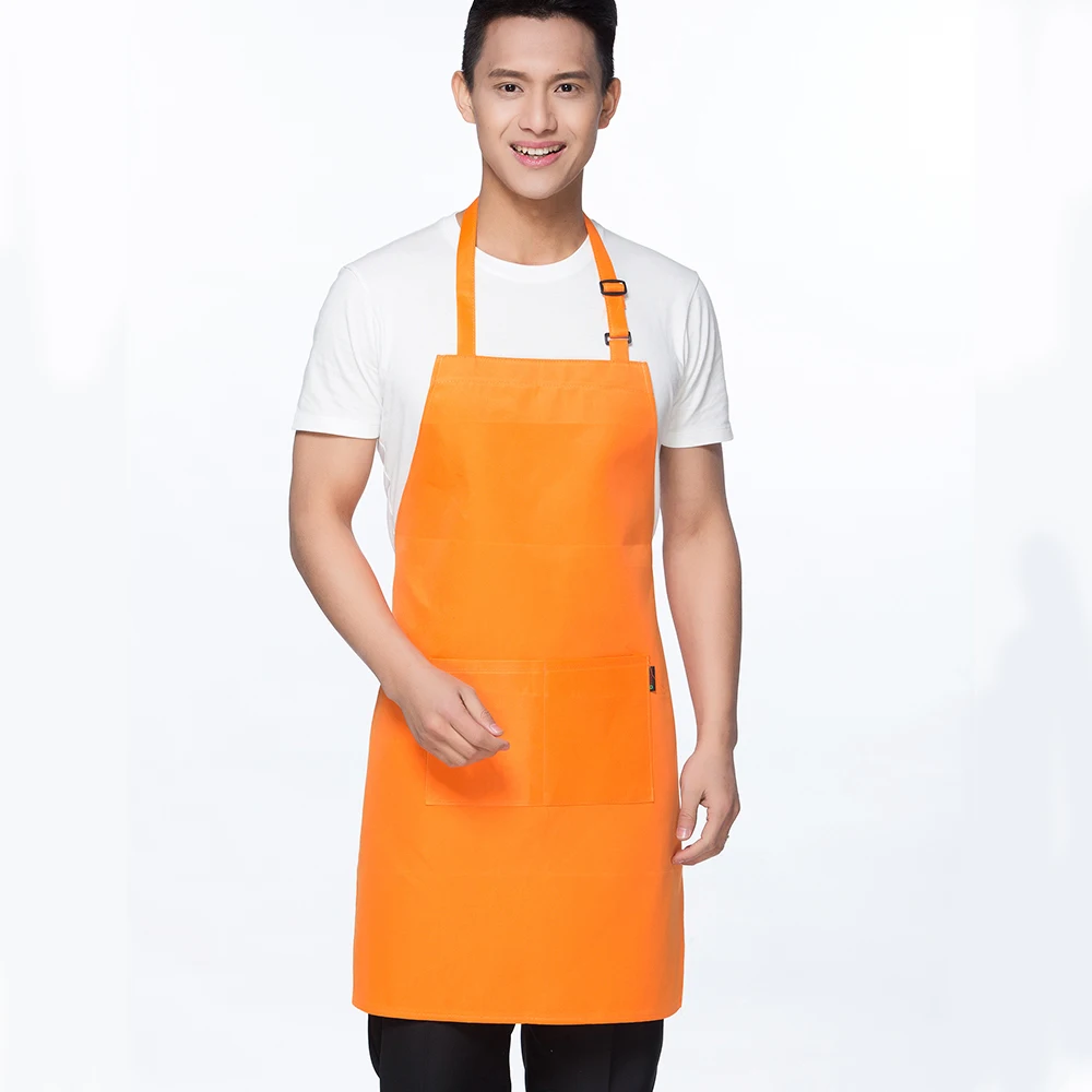 

Aprons Pure Color LOGO Customize Jardineira Feminina Adjustable Kitchen Workwear Chef Food Service Waiter Uniforms Women Men