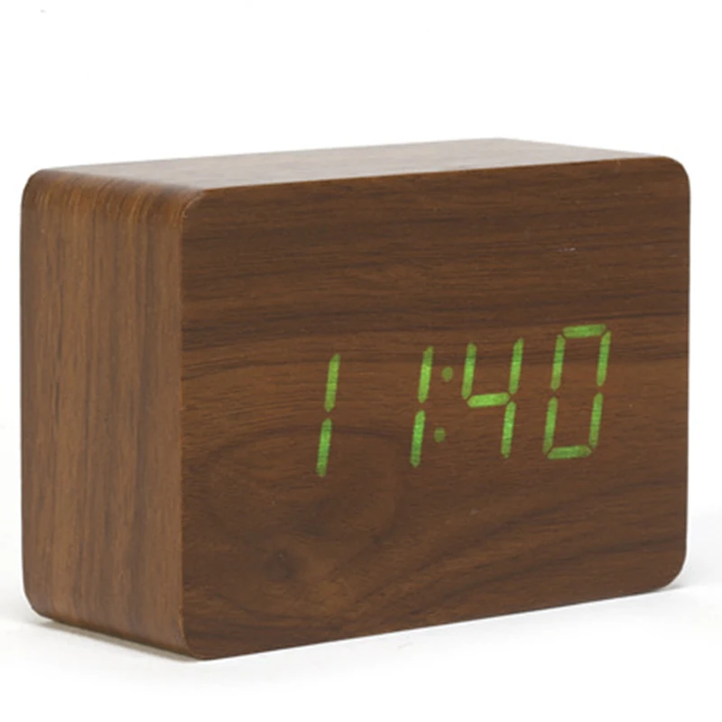 Alarm clock Modern Desk Clock Small Digital LED Wooden ...