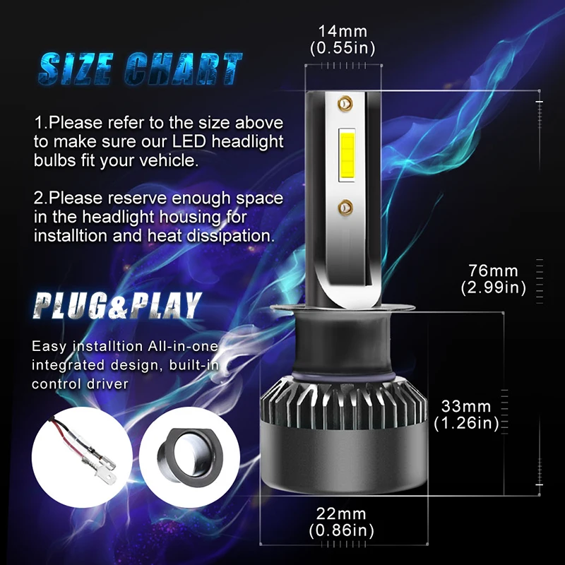 

2pcs G3 H1 LED Headlight Lamp Bulbs 6000K White 100W 10000LM