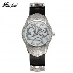 MISSFOX цветок специальные наручные часы модные повседневные Черные кожаные Ar китайские часы женские часы импортные жемчужные золотые часы - Цвет: 19954