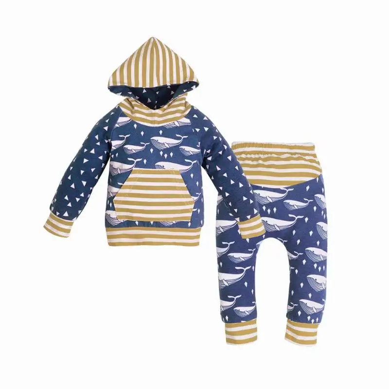 

2pcs Baby Animal Print Striped Long Sleeve Hooded T-shirt + Pants Set