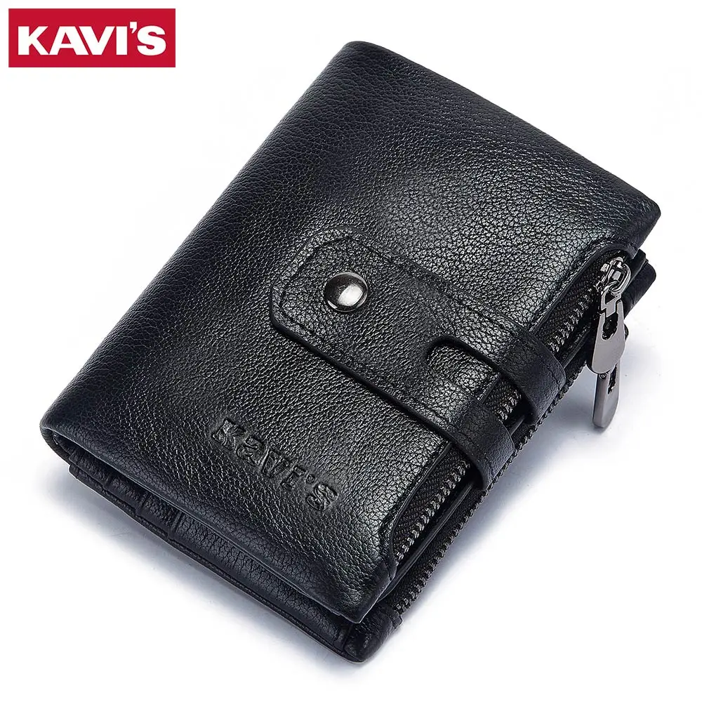 

KAVIS Black Genuine Leather Wallet Men Coin Purse Small Male Cuzdan Walet Portomonee Clamp Money Bag Card Holder Quality Pocket