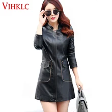 Зимние Для женщин кожаная куртка тонкий средней длины женские плюс хлопковая куртка высокое качество мотоцикл пальто плюс Размеры L-5XL h394