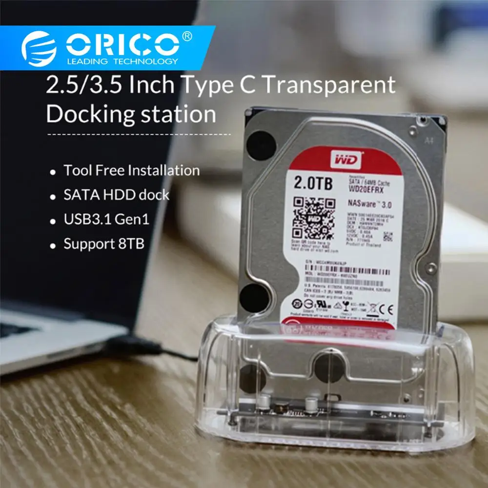 ORICO 2 5/3 5 дюйма док станция для жесткого диска Type c Прозрачный Футляр внешнего Sata к