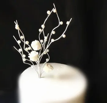 

Creative White Rose Pearl Tree cake topper Luxury Cake Decoration Plugin Romantic Wedding decoration with free shipping