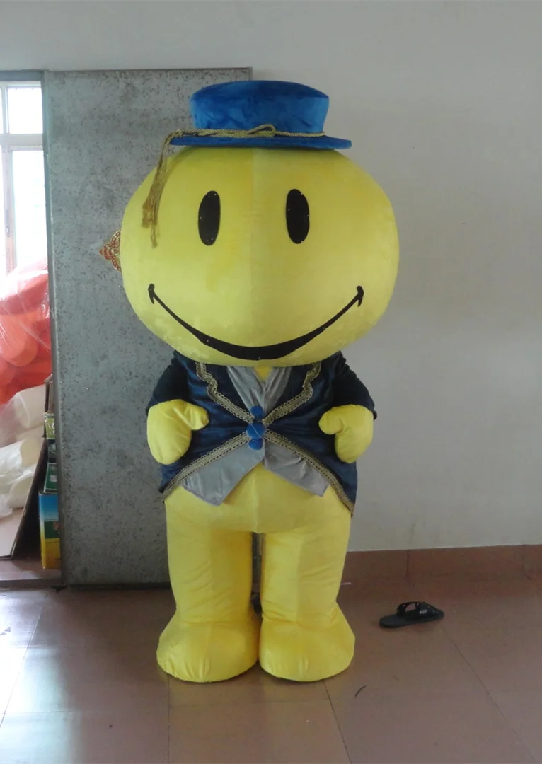 

quality adult Yellow happy smile face mascot costume Festival loaded with clothing for Halloween party event