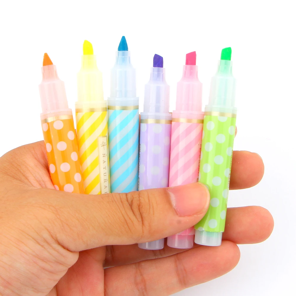 

6 Colors/box Mini Colorful Cute Dots Candy Watercolor Highlighter Pen Markers Gift Stationery Office School Supplies