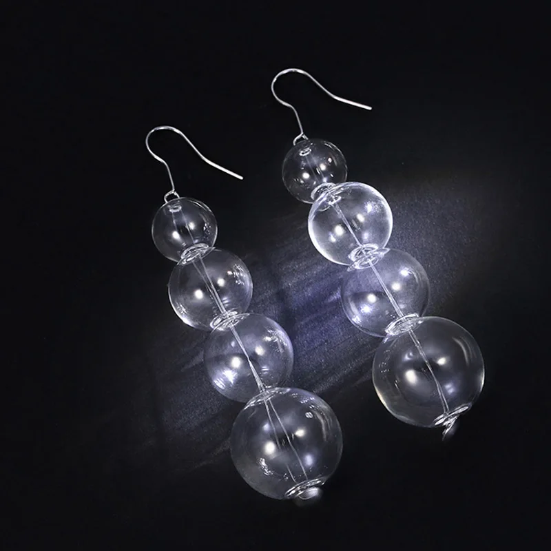 Супер короткие модные вычурные лампочки 925 пробы серебряные Висячие серьги для женщин крутые стеклянные длинные серьги шарики для девочек Bijoux
