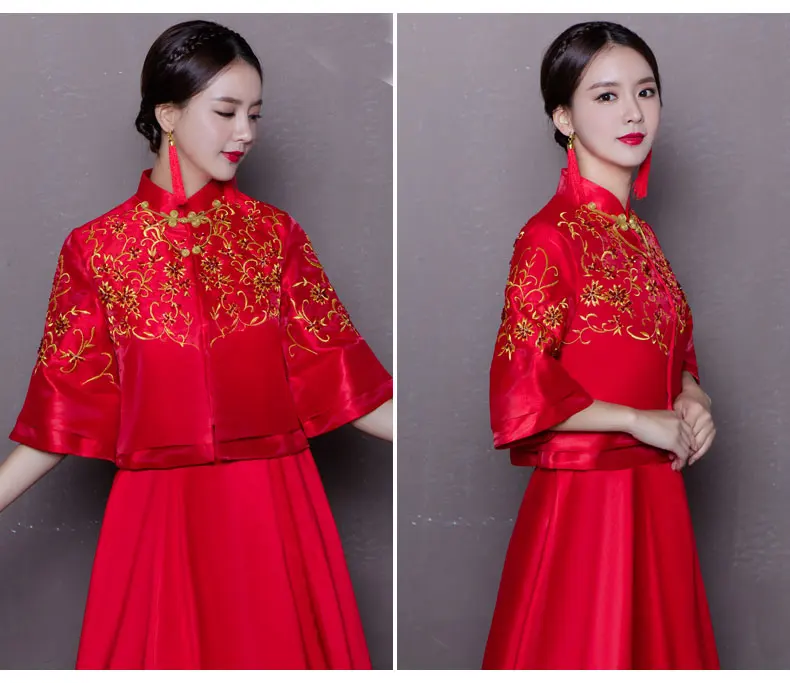 Новинка 2017 китайский стиль одежды xiuhe свадебные красные Cheongsam длинный халат невесты торжественное платье Женский шелковая вышивка платье