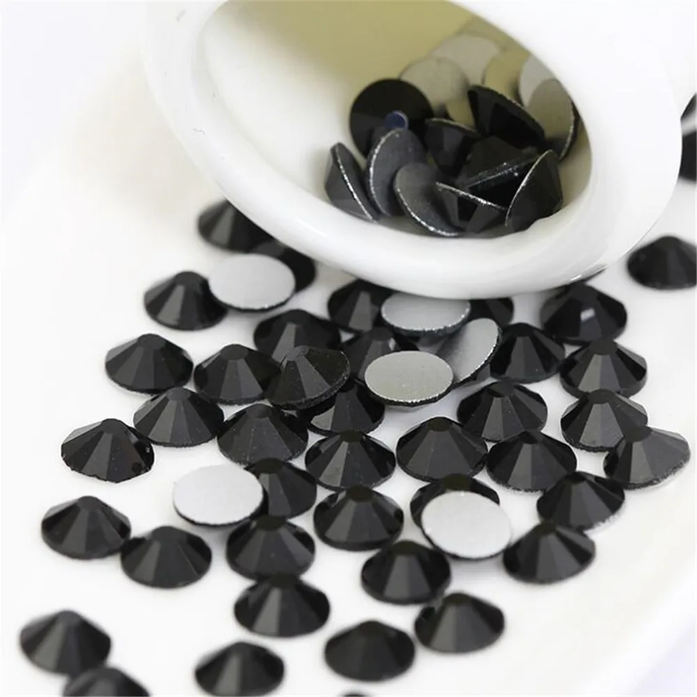 SS3-SS50 Размер россыпью Bling Black Jet Color Round плоские прозрачные Стразы DIY без горячей