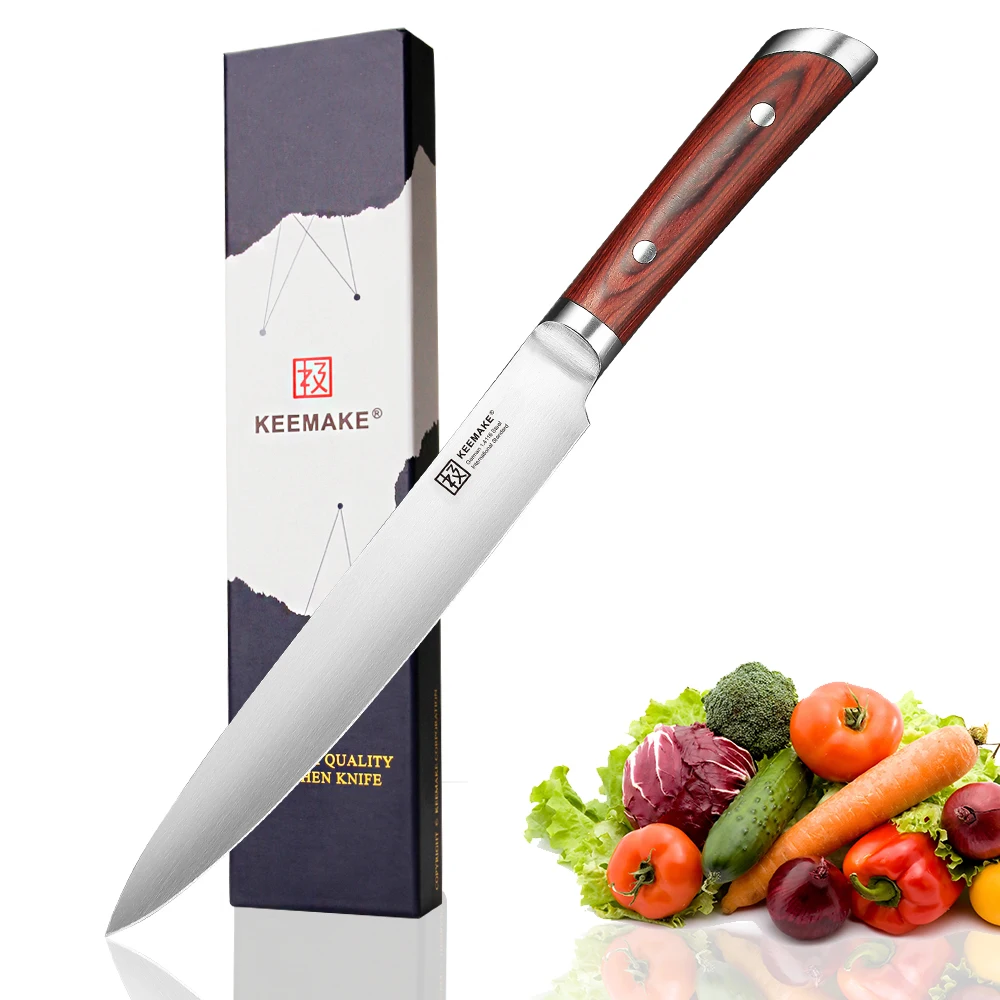

2018 new SUNNECKO Premium 8" Slicing Knife German 1.4116 Steel Blade Chef's Kitchen Knives Color Wood Handle High-end Gift Knife