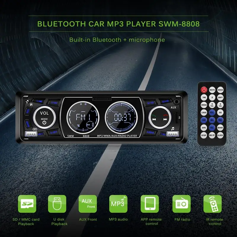 AOZBZ Bluetooth автомобильный стерео аудио в тире MP3 радио плеер USB зарядное устройство Поддержка USB TF AUX FM приемник Пульт дистанционного управления