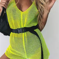 Спинки сетки Sheer Sexy Playsuit костюм Лето 2019 г. для женщин Мода повседневное клубвечерние Вечеринка пот средства ухода за кожей уличная