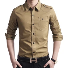 Мужская рубашка с длинными рукавами, рубашка в стиле милитари, мужская приталенная хлопковая Однотонная рубашка, Повседневная рубашка camisa masculina, большие размеры M-3XL