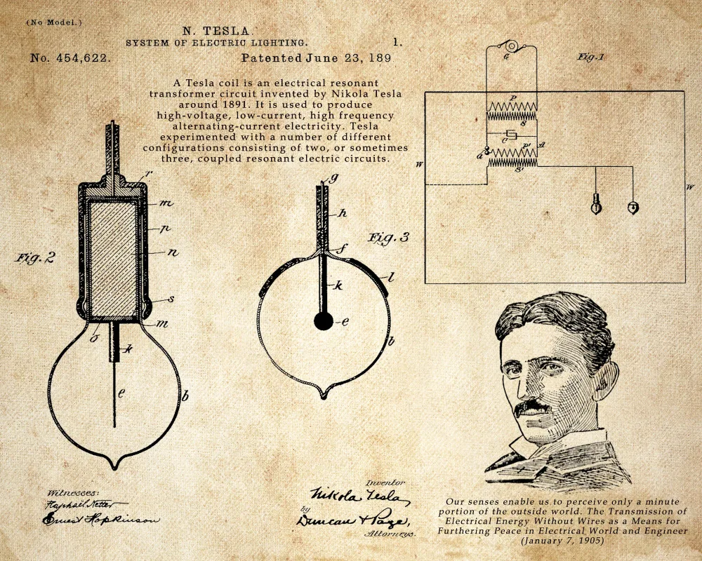 Vintage Patent Art Prints 4 In 1 On Nikola Tesla Coil Turbine Lamp Tower Parchment Paper Style Unframed Painting Calligraphy From Home Garden