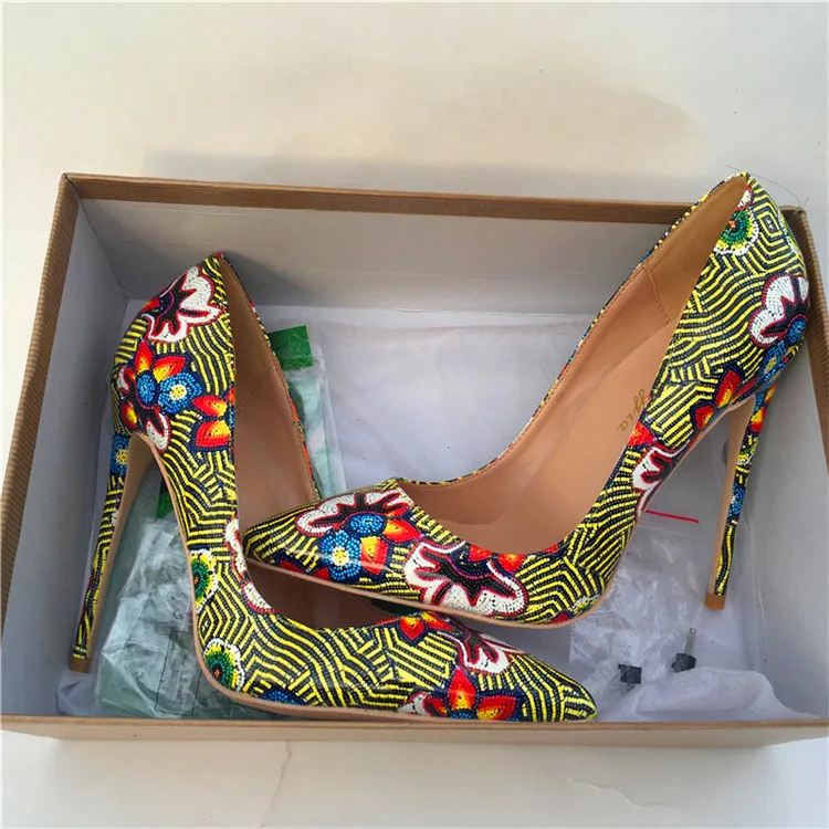 vinapobo Women Fashion Retro Printing Flowers Green Pumps High Heels Shoes Woman Platform Pumps Summer Shoes Woman Pumps