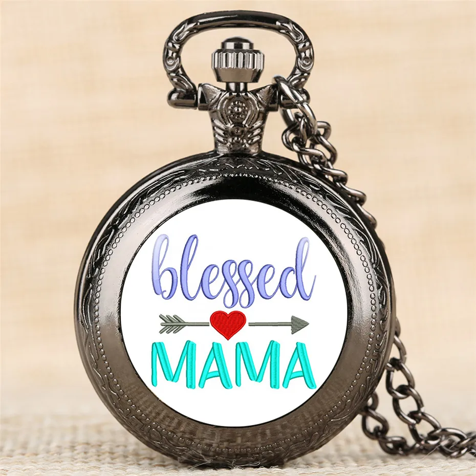 model 2 Винтажный Черный Blessed Mama карманные кварцевые карманные часы изысканное ожерелье цепочка цифры дисплей ретро модные часы подарки для мамы - Цвет: model 2