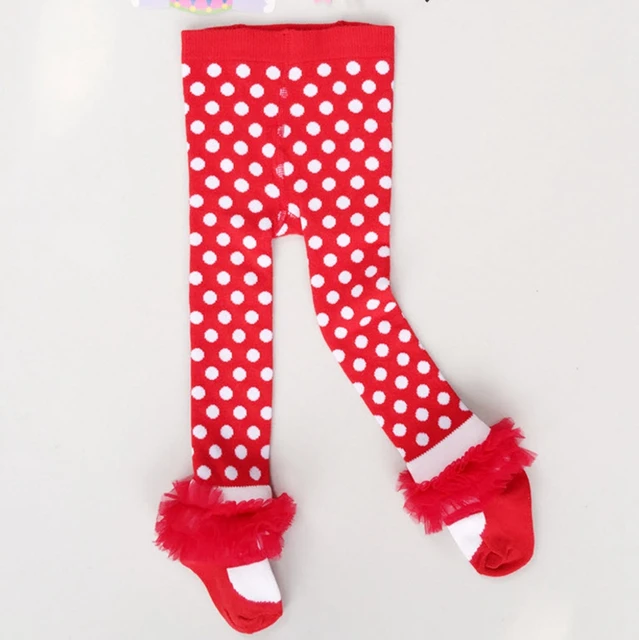 Kids Girls Tights Stockings Bow Lace Dot Print Red Dance Tights