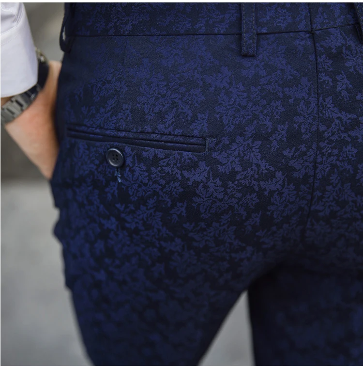 Для мужчин костюмы с брюки для девочек 3 шт./компл. (куртка + жилет брюки) Slim Fit темно синие цветочный жаккард шаль воротник одежда 2018 MAUCHLEY