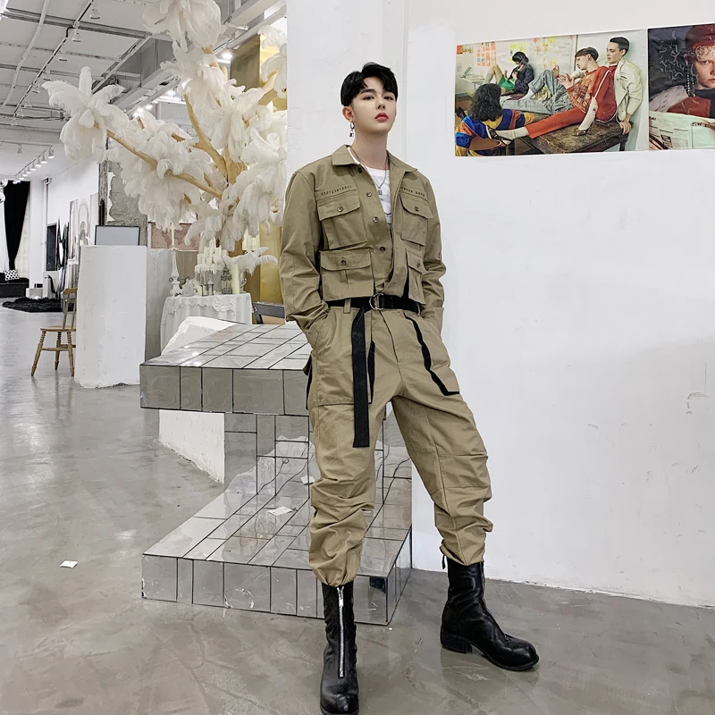 

M-XXL!!Spring new style Casual multi-pocket design super fire hip-hop loose tooling jumpsuit tide brand men's jumpsuit.