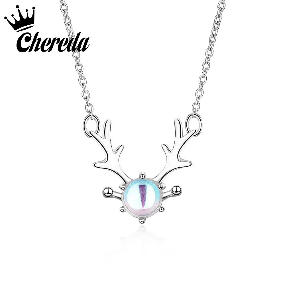 

Chereda Cute Silver Deer Elk Necklace Chain Long Pendants Necklace Personality Minimalism Choker Necklace Charm Christmas Gift