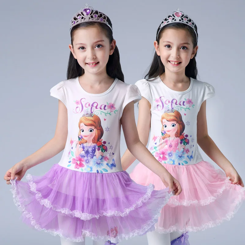 Платья для маленьких девочек мультяшная Принцесса София с цветочным принтом летнее платье с короткими рукавами для девочек одежда для малышей