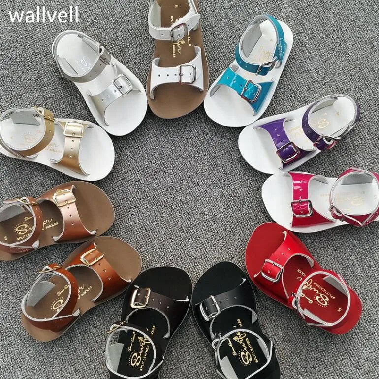 wallvell Children's leather sandals boys and girls leather sandals beach shoes