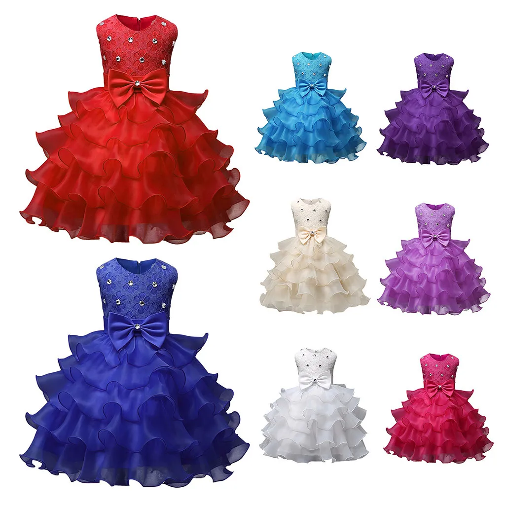 

2019 Summer Baby Sleeveless Flower Lace Dress Gown girl wedding dress kid clothes princess party girls skirts for kids