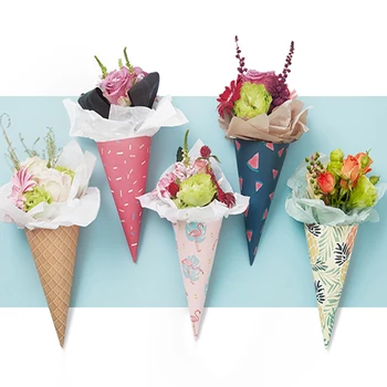 

10Pcs Ice Cream Cone Flowers Gift Wrapping Paper Wedding Favors Flower Cones Holder Florist Bouquets Festival Packing Supply