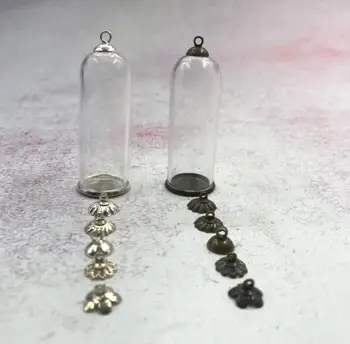 

100pcs/lot 50x20mm Tube glass globe with base beads cap set glass vial pendant glass cover dome necklace pendant cute charms