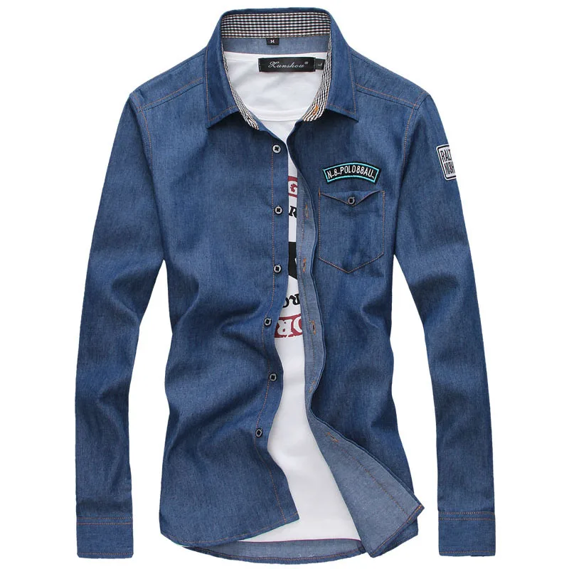 

2018 Autumn New Long Sleeve Denim Shirts Men Shirt Slim Fit Mens Jeans Shirts Brand Camsia Masculine