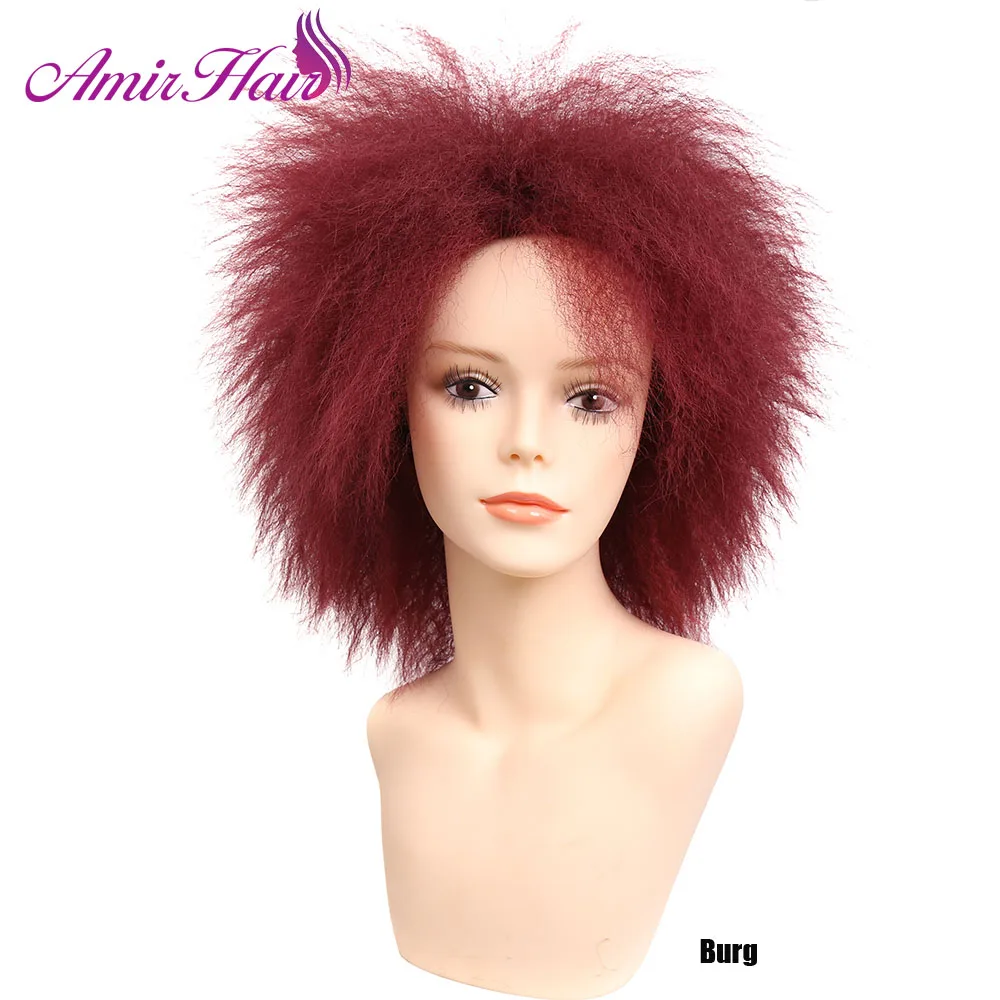 Amir короткий афро кудрявый синтетический парик для черных женщин kanekelon волокно 99J коричневый balce 8 стул со спинкой - Цвет: Жук
