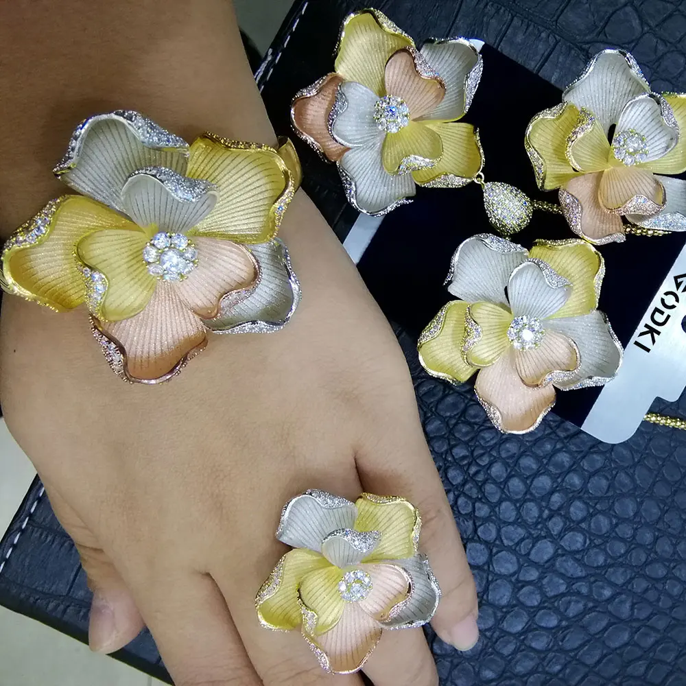 

GODKI Luxury Flower Blossom 4PCS Nigerian Bridal Jewelry Sets For Women Cubic Zirconia Crystal CZ Dubai India jewelry Set 2019