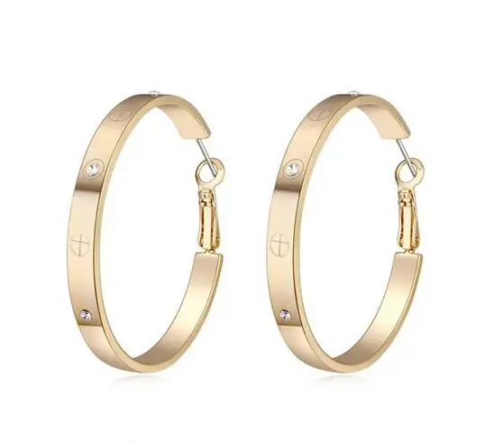 

Rose/Champagne/White Gold Color 100% Austria Crystal Exaggerated Hoop Earrings For Women Fashion Party Jewelry