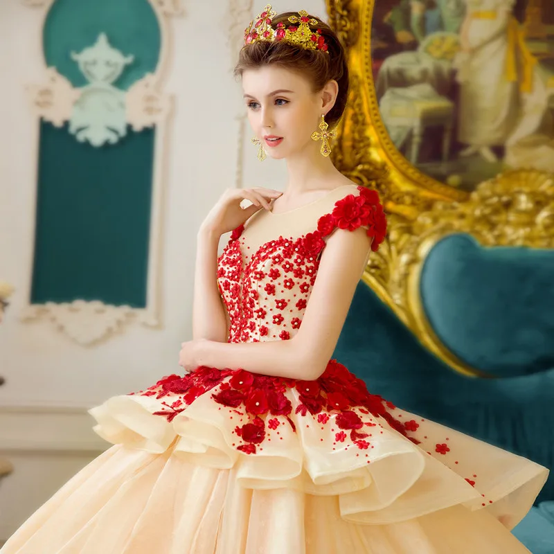 Vestido De Noiva/новое платье цвета шампанского на заказ для свадебной вечеринки, ручная работа, цветы, длина 1 м, платье принцессы, свадебные платья для торжественных случаев, одежда для выпускного вечера