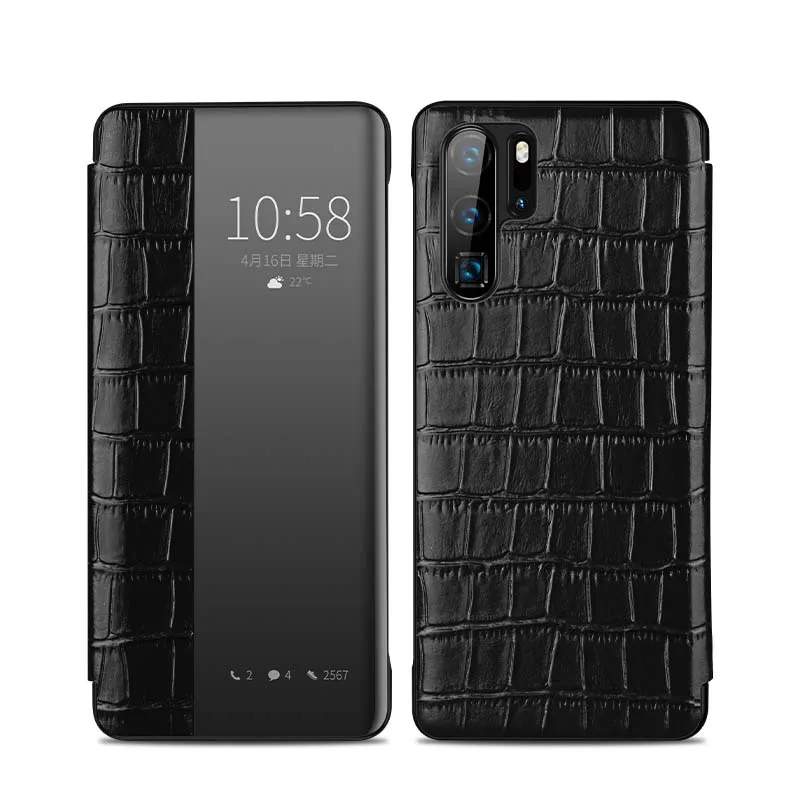 

Crocodile Texture Case For Huawei P30Pro Original Smart View Window Flip Luxury Genuine Leather Cover For Huawei P30 Case KS0149