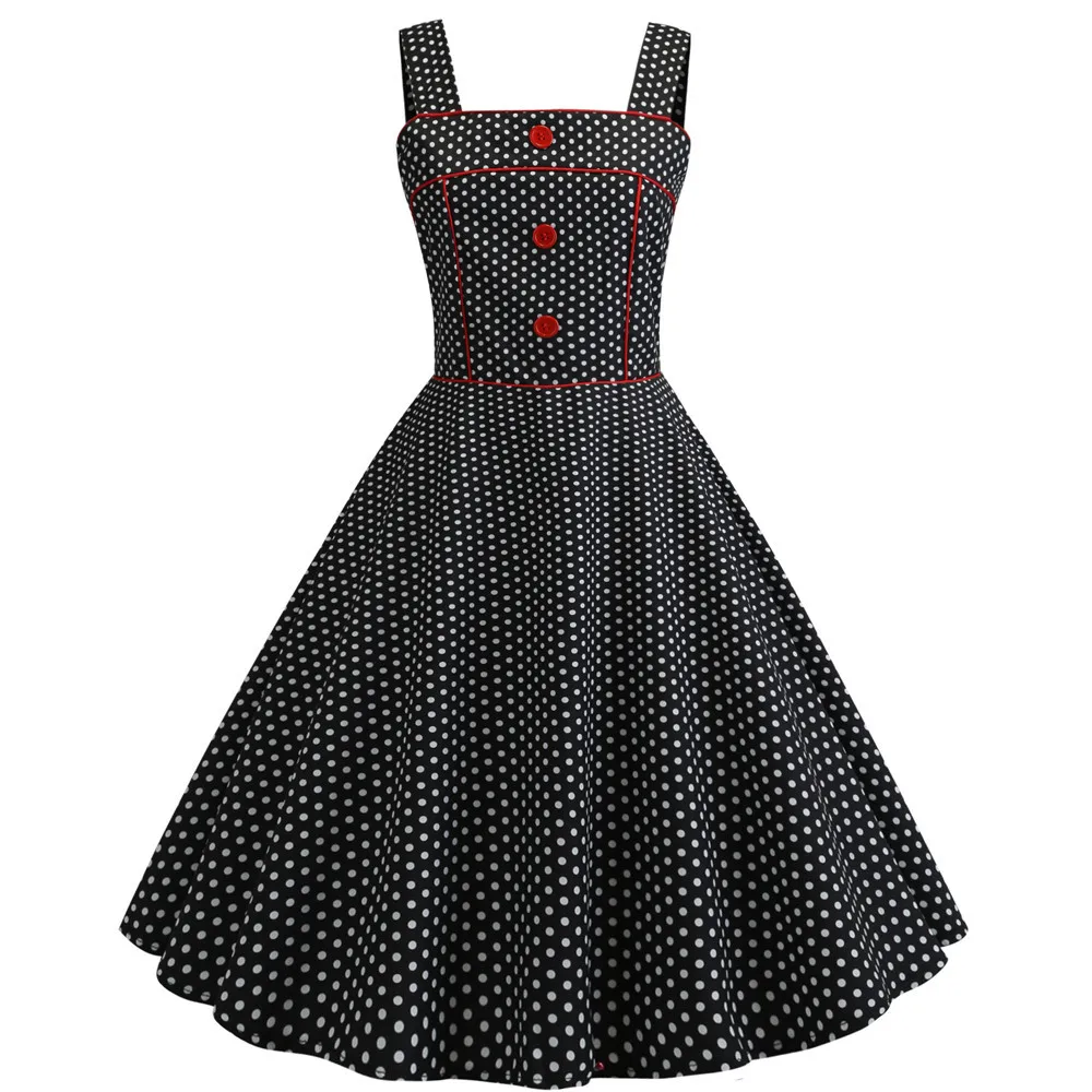 

Summer Black Polka Dot Dress Women Big Swing 60s 50s Rockabilly Robe Vintage Dress Pin Up Vintage Party Beach Dresses Plus Size