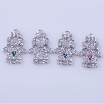 

4 pieces wholesale Copper Metal Zircon Rhinestone Boy Girl Connector Charms For Bracelet Necklace Jewelry Making DIY Handmade