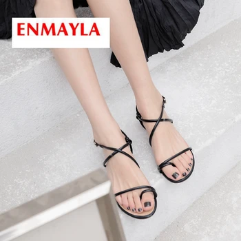 

ENMAYLA 2019 New Arrival Women Summer Fashion Low Heel Sandals Basic Casual Solid Woman Sandals Size 34-39 LY2079