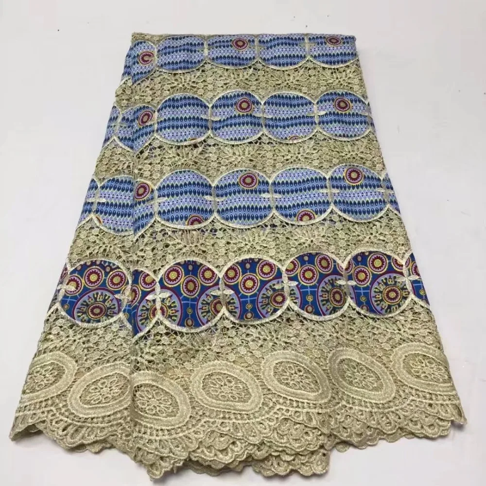 

Fashion style newcoming african guipure lace fabric with wax cloth high quality water soluble lace fabric for dress f16m092