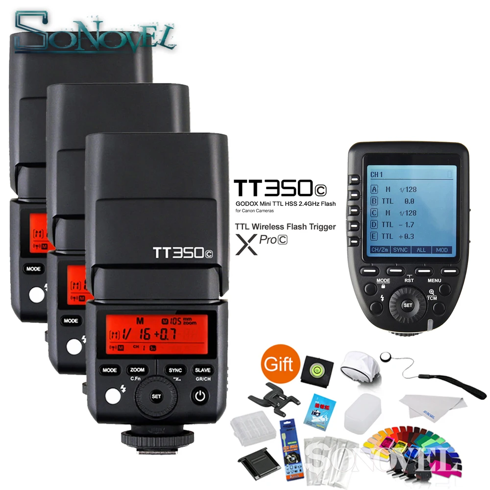 3x Godox TT350C Mini Speedlite + XPro-C передатчик вспышки 2 4G Беспроводная X система с E-TTL HSS GN36